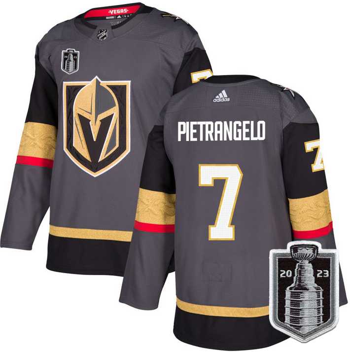 Mens Vegas Golden Knights #7 Alex Pietrangelo Gray 2023 Stanley Cup Final Stitched Jersey Dzhi->vegas golden knights->NHL Jersey